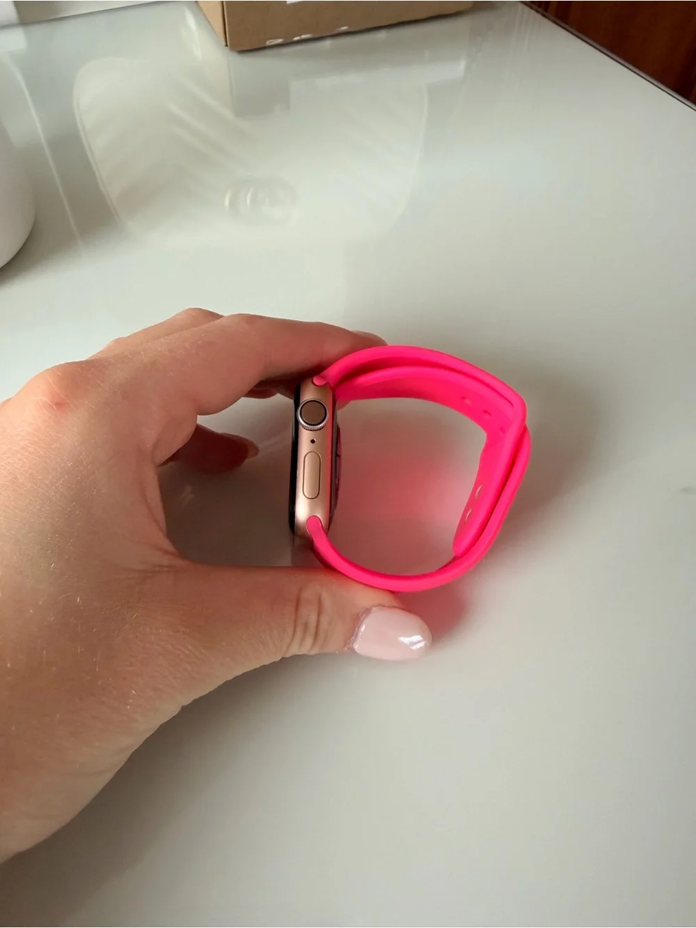 Apple Pink Smartwatch with Hot Pink Silicone Band